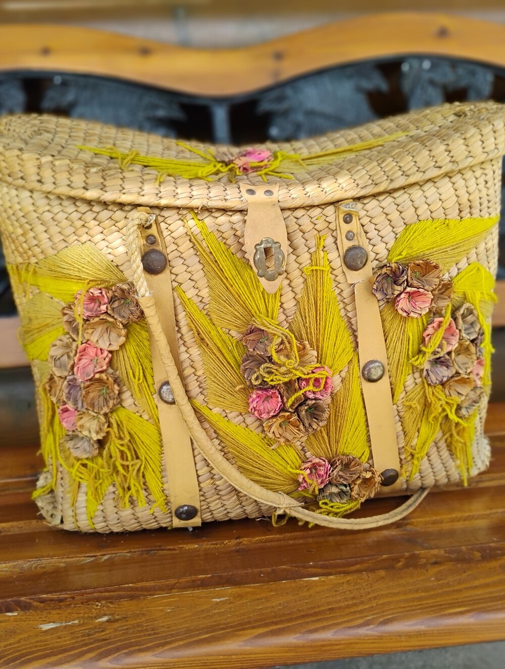 ⚜️ STRAW WICKER RAFFIA Vintage PURSE BEACH /VNPLVC HANDLE ⚠️